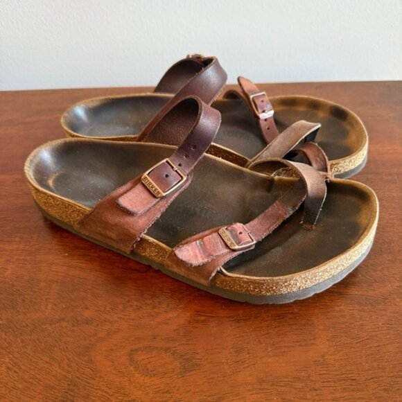 Birkenstock Mayari Brown Leather Women's Sandals - Toe Strap Broken - Picture 1 of 6